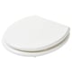 A KULLARNA toilet seat. It is white, made of fiberboard with a powder coating. The design is simple and rounded, featuring a slow-close mechanism.