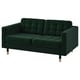 Option: Dark green fabric 2-seater sofa, tufted back & seat, wooden legs.
