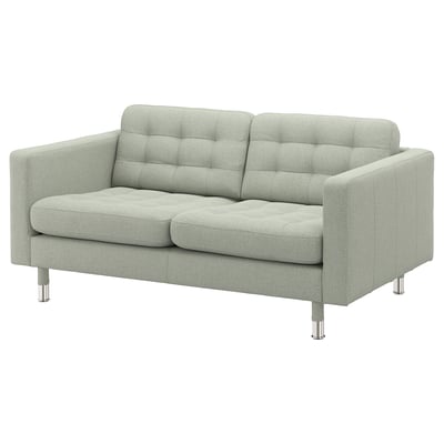 LANDSKRONA light grey fabric loveseat, modern design with tufted cushions and metal legs.