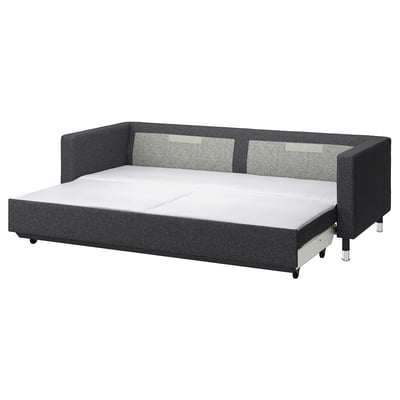 Dark grey LANDSKRONA sofa bed with chrome legs, modern design, cozy and convertible.