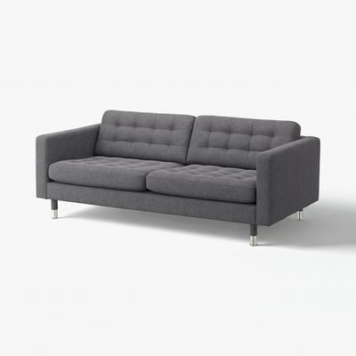 LANDSKRONA grey sofa, modern design, tufted back, stainless legs.