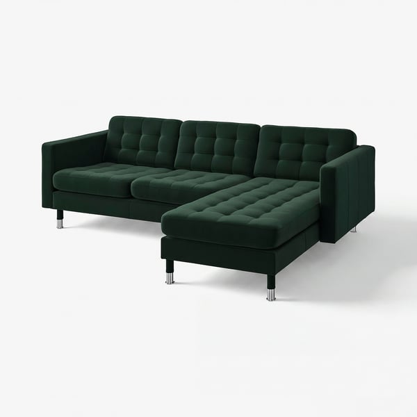 LANDSKRONA 3-seat sofa, with chaise longue/Djuparp dark green/metal