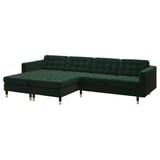 Dark green l-shaped LANDSKRONA sofa, velvet, wooden legs, 10-year warranty.