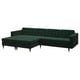 Dark green l-shaped LANDSKRONA sofa, velvet, wooden legs, 10-year warranty.