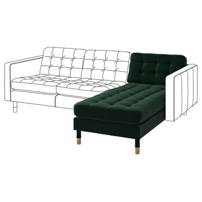 Green velvet l-shaped sofa with oak & 10-yr warranty