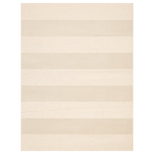 A rectangular, off-white LANDSVÄG rug with a textured, striped pattern. Made of polypropylene and polyester.