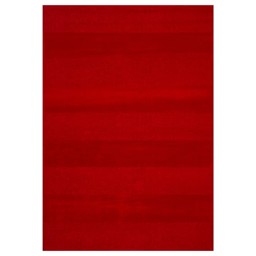 Landvag red rug: square, plain red, soft, recycled materials.