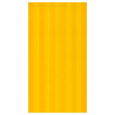 Bright yellow striped rug, rectangular, soft pile, ideal for bedrooms.