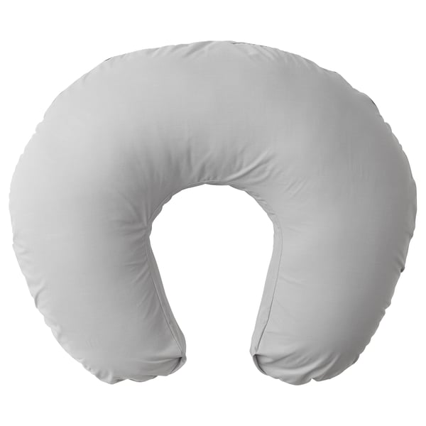 Gray u-shaped nursing pillow with cotton & lyocell cover, recycled filling.