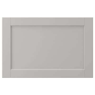 LERHYTTAN light grey kitchen cabinet front with solid wood frame and bevelled edges.