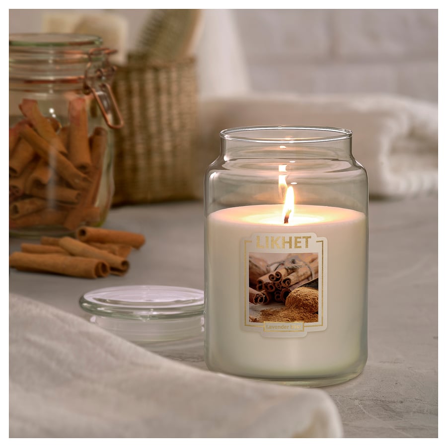 LIKHET scented candle in glass, Cinnamon/natural, 100 hr IKEA Ireland