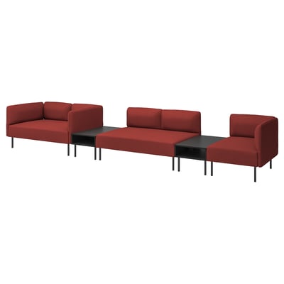 Red modular sofa, modern design, three-piece set with vibrant upholstery.
