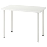 LINNMON white desk - modern, rectangular shape, four metallic legs.