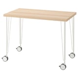 Modern light wood desk with casters
