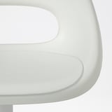 Close-up of sleek, white plastic chair seat and backrest, smooth and modern.
