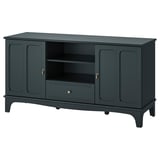 LOMMARP tv bench, dark green, wooden, rectangular, classic design, open & hidden storage, cable outlets.