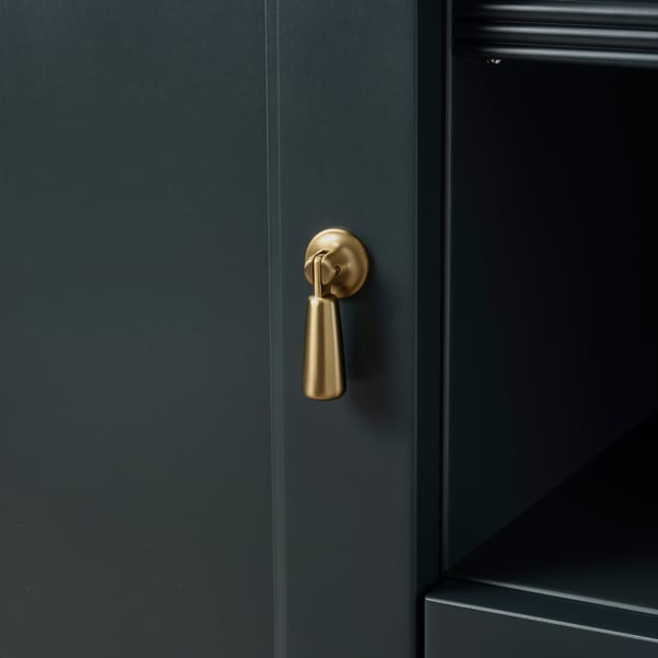 Modern dark cabinet with gold handle showcasing quality hardware and sleek design.