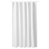 This is a white LUDDHAGTORN shower curtain made of eva plastic, simply designed, hanging straight.