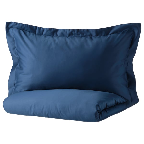 LUKTJASMIN Duvet cover and 2 pillowcases, dark blue, 240x220/50x80 cm