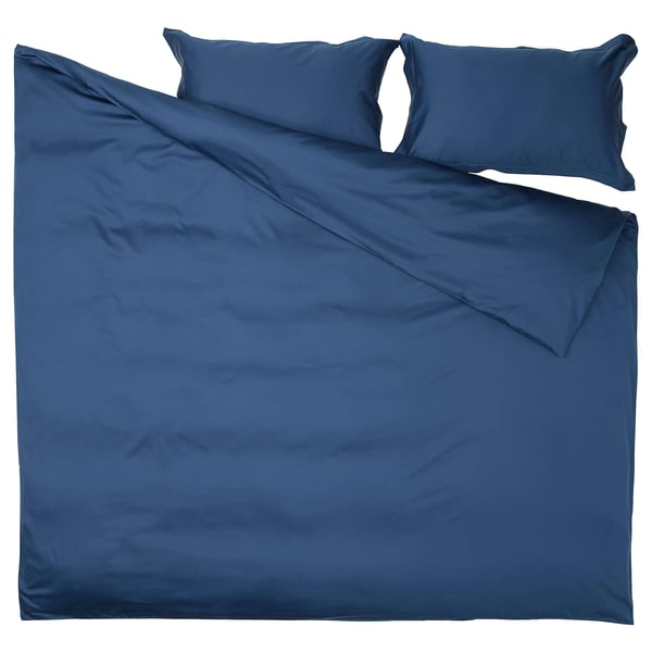 LUKTJASMIN Duvet cover and 2 pillowcases, dark blue, 240x220/50x80 cm