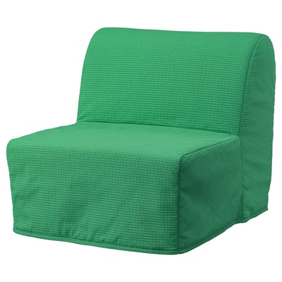 Bright green recycled fabric single seat chair with a quilted pattern.