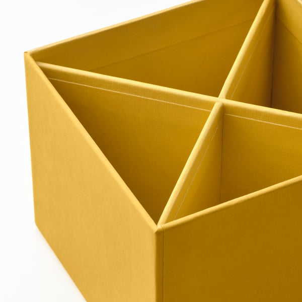 Yellow organizer with five compartments; sturdy and well-made.