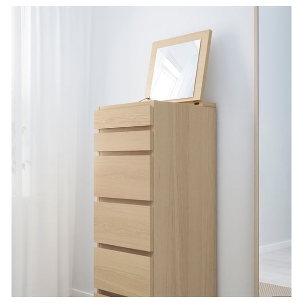 Malm Chest Of 6 Drawers White Stained Oak Veneer Mirror Glass