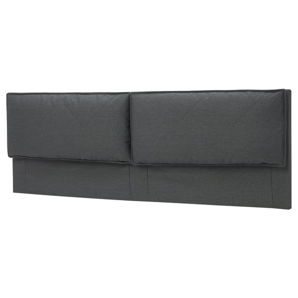MALM Headboard cover with 2 pillows, Idekulla dark grey, Standard King