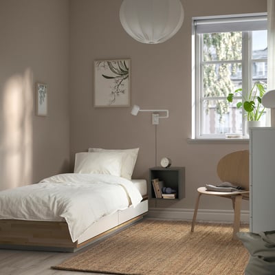 MANDAL Bed frame with storage, birch/white, 120x200 cm