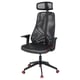 Option: Black and red mesh office chair with adjustable headrest, armrests, and wheels.