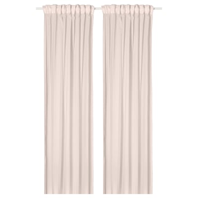 Sheer pink curtains with stripes & stitching, offering privacy & made from recycled polyester.