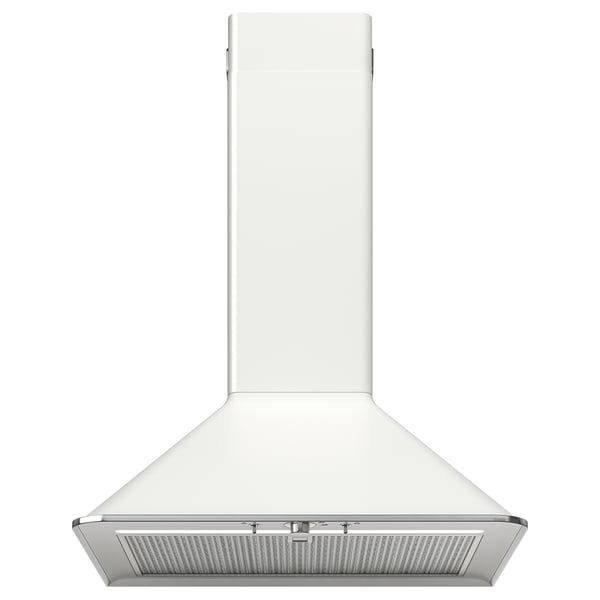 Modern white range hood with sleek design and led light, ideal for kitchen ventilation.