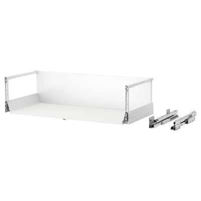 MAXIMERA white drawer system with metal runners; modern design, white finish.