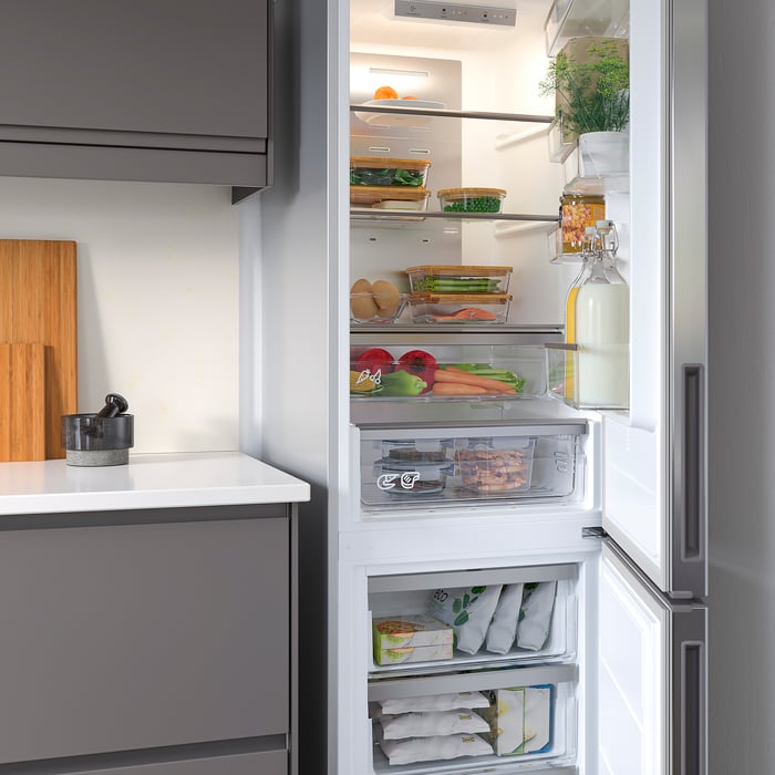 MEDGÅNG Fridge/freezer, IKEA 500 freestanding/stainless steel, 219/83 l