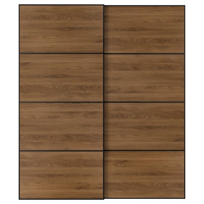 MEHAMN wooden panels. A set of twelve brown rectangular slats, designed for sliding doors, displaying natural wood grain pattern.
