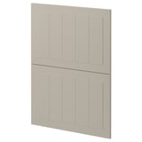 A beige METOD kitchen cabinet door with a rectangular, grooved design. Made of fiberboard, it a crafted look.
