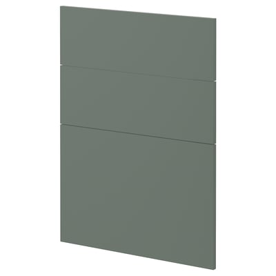 A greenish-gray METOD kitchen cabinet with a modern design. Rectangular, includes multiple flat panels.