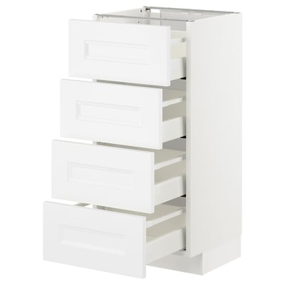 White ikea METOD cabinet with 4 drawers, minimalist design.