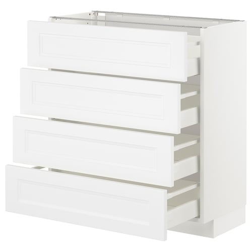 White METOD kitchen unit with four pull-out drawers, modern minimalist design, sturdy and smooth-operating.