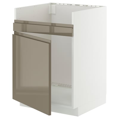 Modern kitchen cabinet in high gloss dark grey-brown with sleek handles, featuring a sturdy frame and slim design.