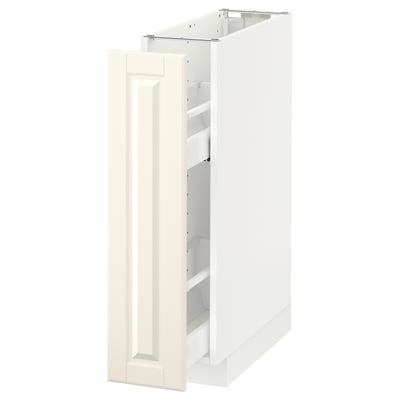 METOD off-white kitchen cabinet with bevelled edges, tall, rectangular, white.