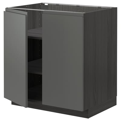 Modern dark grey kitchen cabinet with integrated handles. Sturdy, adjustable shelf design.