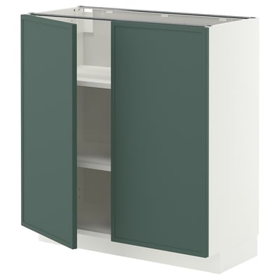 METOD Base cabinet with shelves/2 doors, white/Aspudden dark grey-green, 80x37 cm