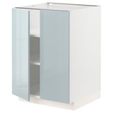 Modern modular cabinet in high-gloss light blue with adjustable shelves.