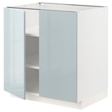 A modern, high-gloss grey-blue cabinet from ikeas METOD kitchen system.
