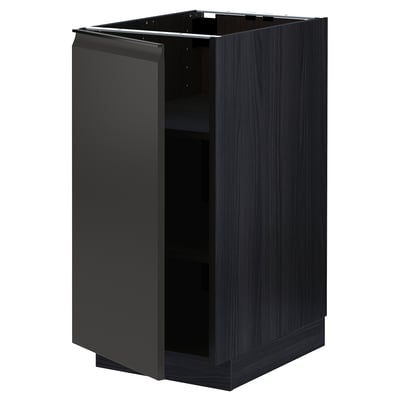 Modern black kitchen cabinet with sleek, matte finish and minimalist design.