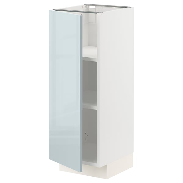 White METOD kitchen cabinet with grey-blue glossy door, square shape.