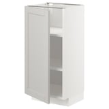 White METOD kitchen cabinet with grey lerhyttan doors, featuring adjustable shelves and a sturdy frame.
