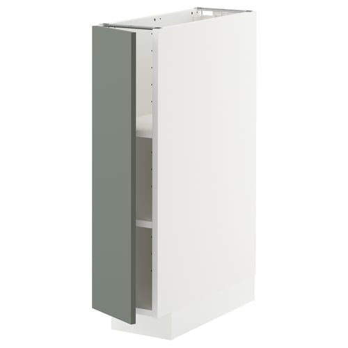 White ikea METOD cabinet, grey-green door, modern.