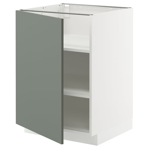 Modern METOD kitchen cabinet with matt grey-green fronts, two shelves, adjustable shelves, sleek design.